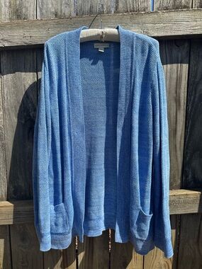 Appleseed’s cotton linen blue open cardigan